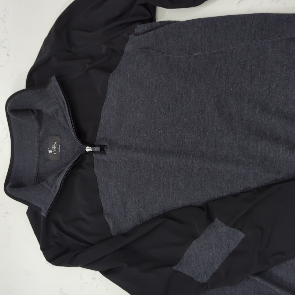 1/4 Zip Wool F&G Pullover Sweater Jacket Shirt Golf Black Gray SZ L Long Sleeve